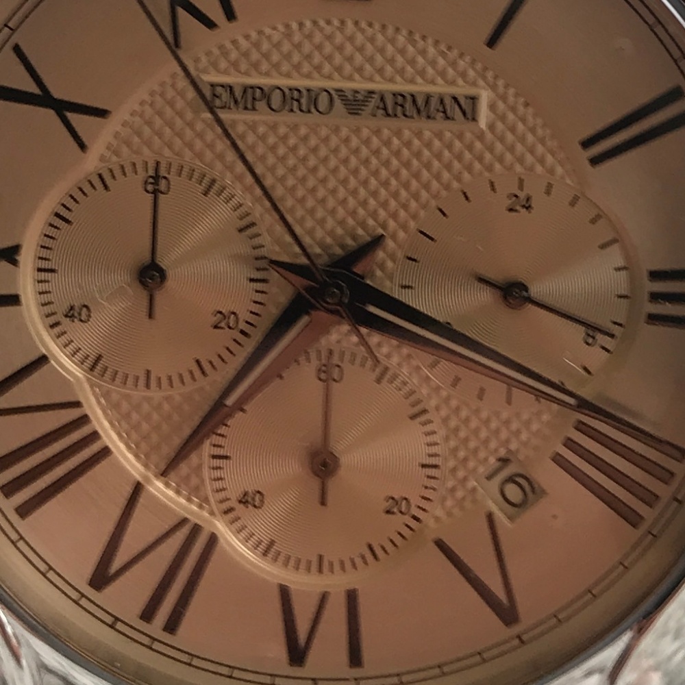 Emporio Armani Men's Brown Leather Dress Watch - Picture 6 of 8